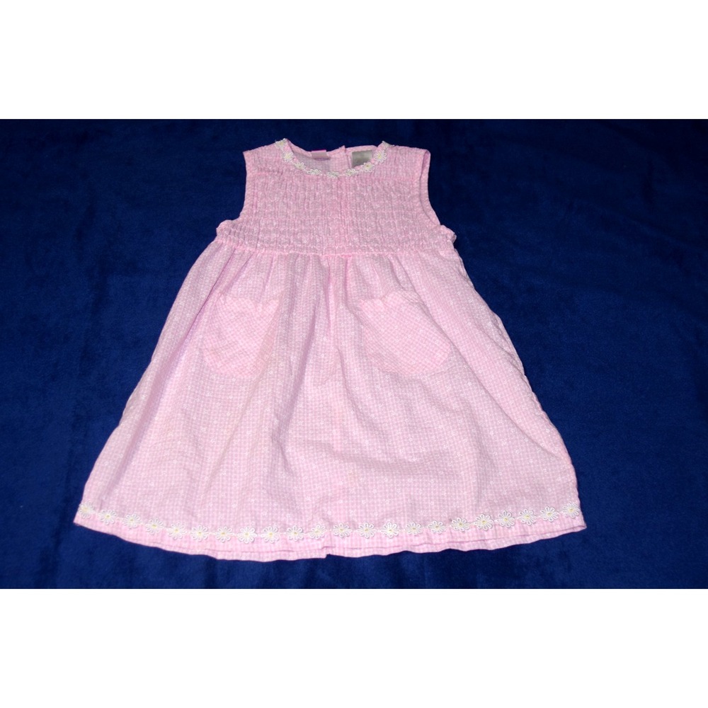 Vintage 80s 90s Girls Sundress Pink Gingham‎ Embroidered Daisy Daisies EUC KZ 6x